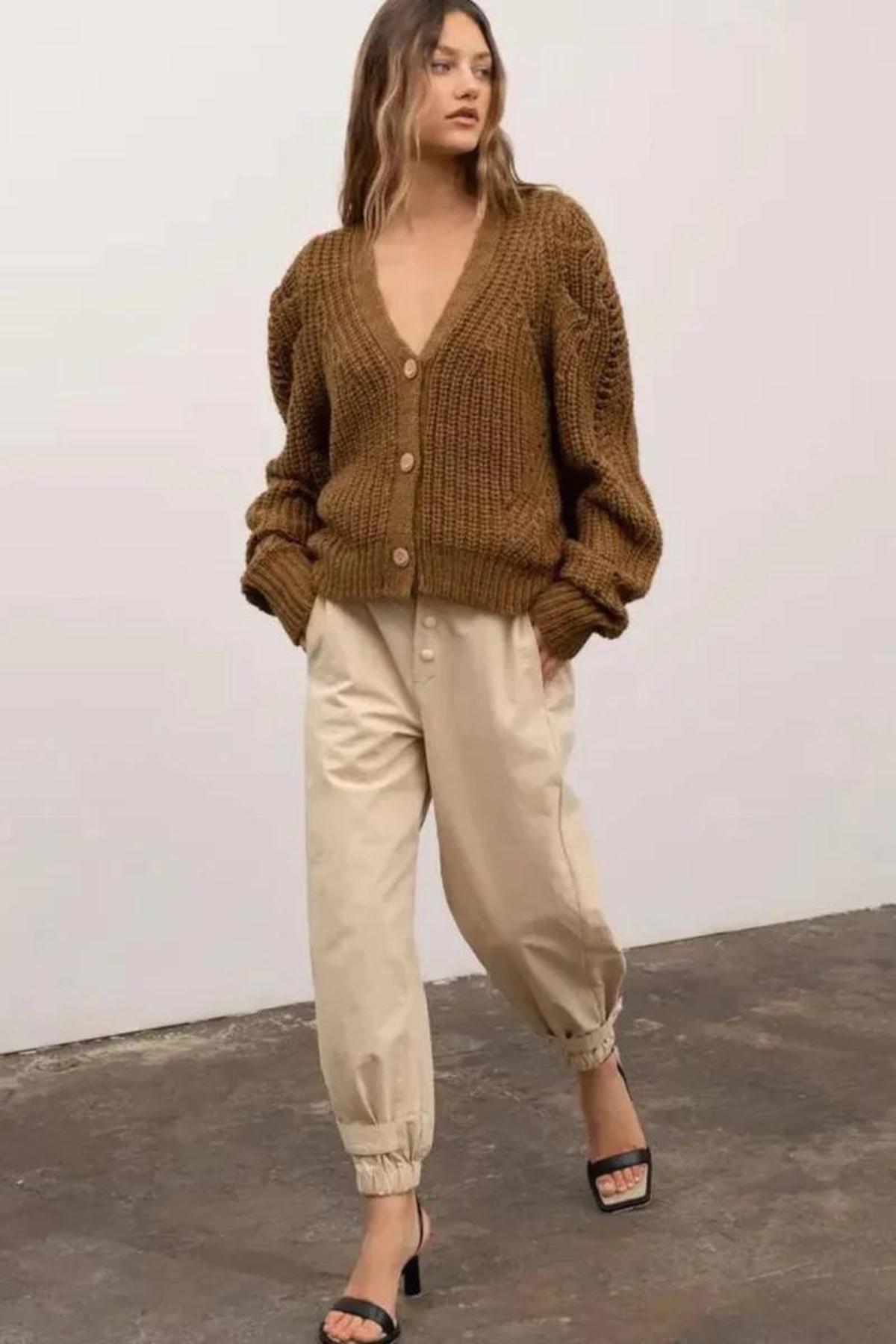 Moon River Knitted Button Up Cardigan - Olive - Image 1 of 4