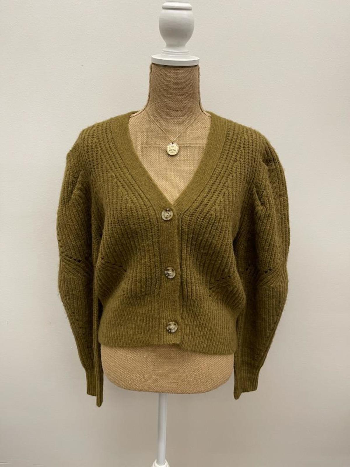 Moon River Knitted Button Up Cardigan - Olive - Image 2 of 4