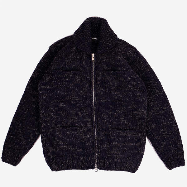 FAIZ T.S. Field Wool Knit Cowichan Sweater - Navy Speckled