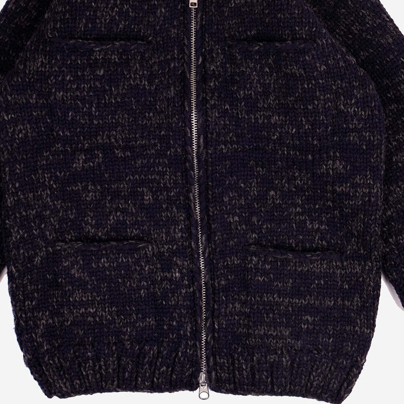 FAIZ T.S. Field Wool Knit Cowichan Sweater - Navy Speckled