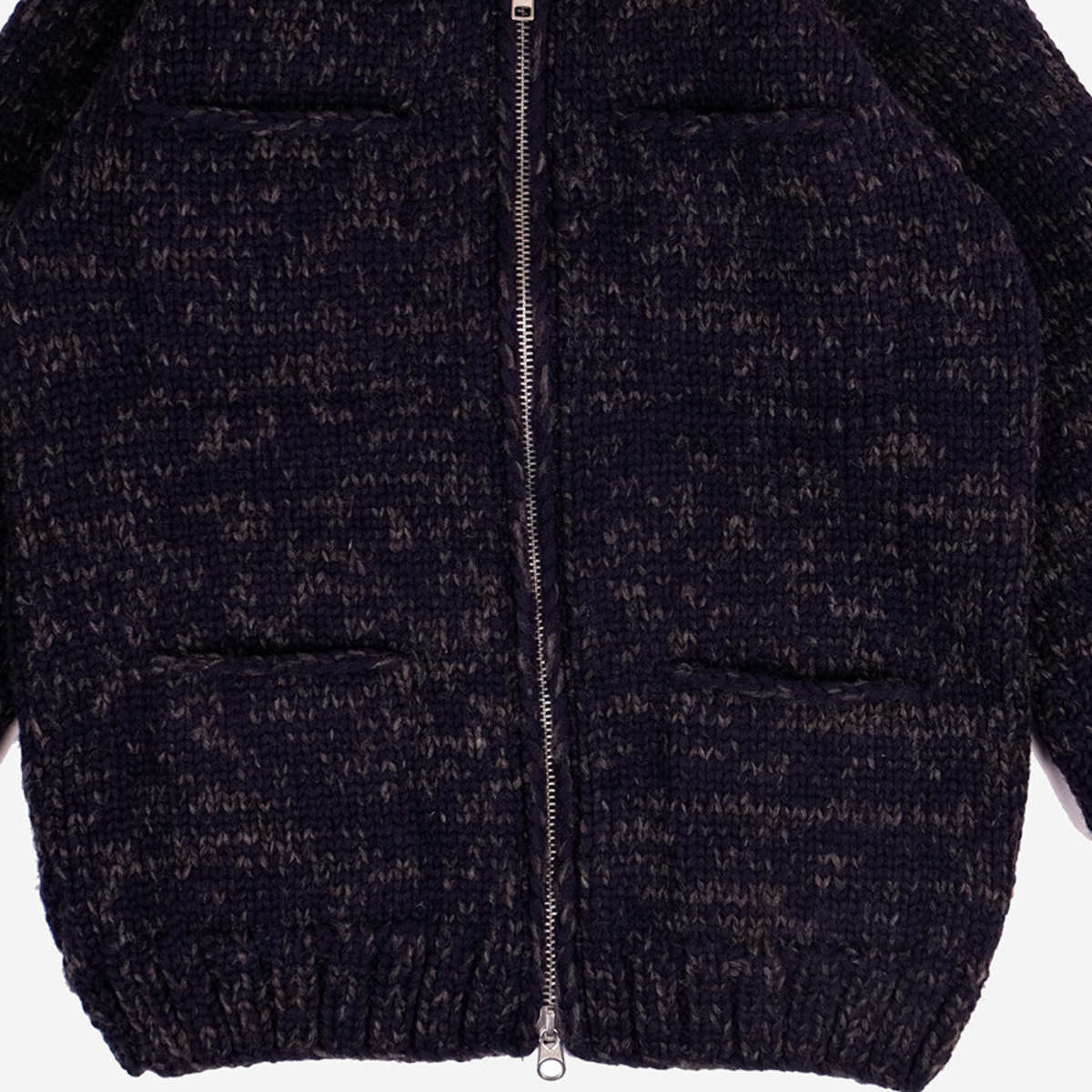 FAIZ T.S. Field Wool Knit Cowichan Sweater - Navy Speckled - Image 3 of 7