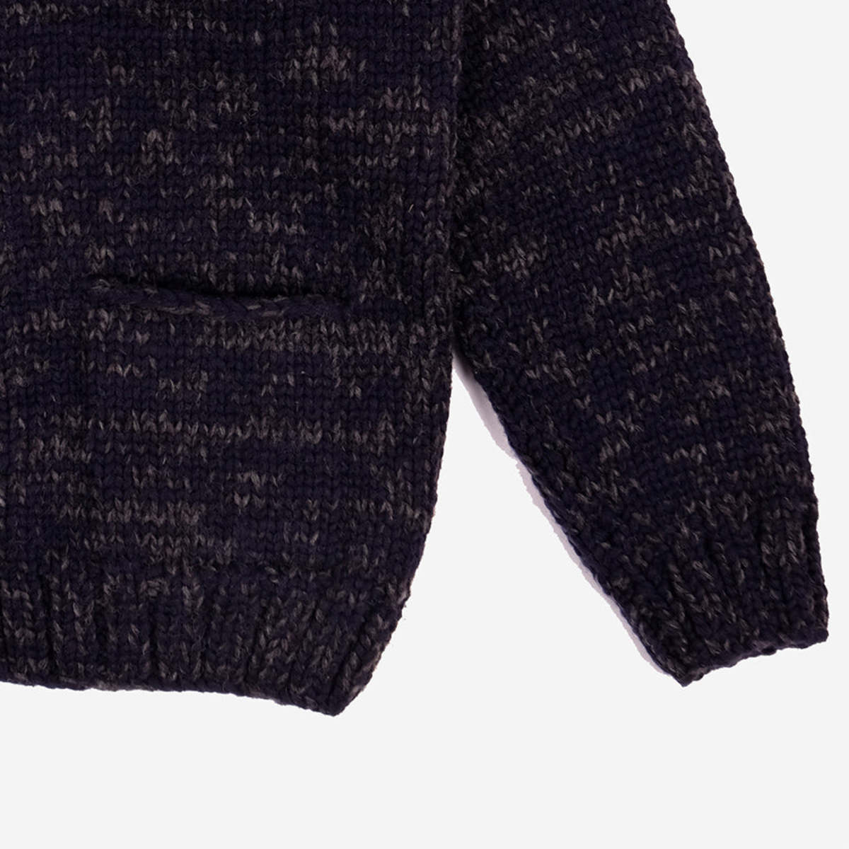 FAIZ T.S. Field Wool Knit Cowichan Sweater - Navy Speckled - Image 4 of 7