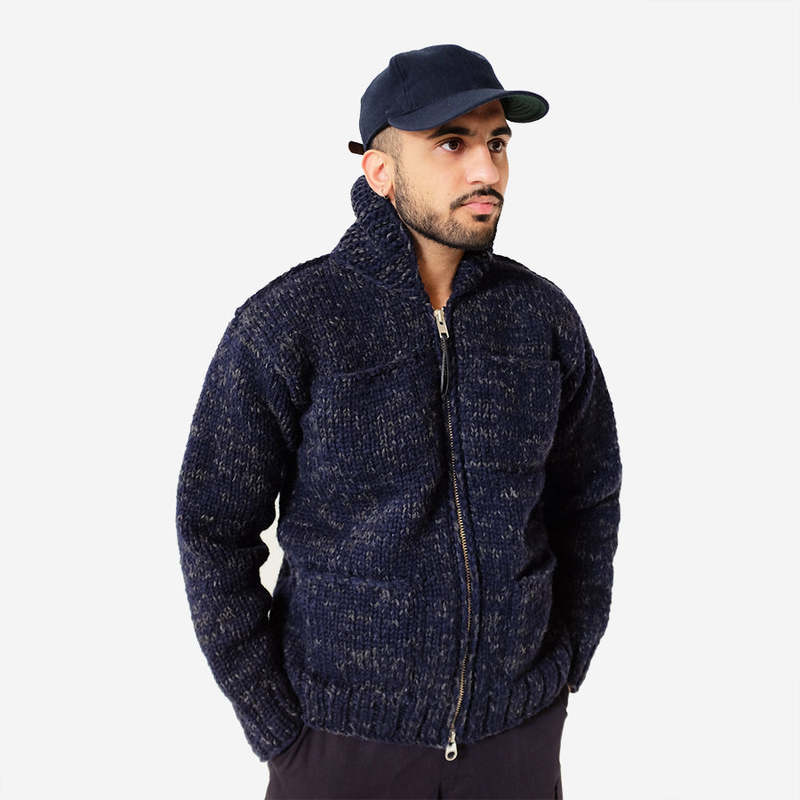 FAIZ T.S. Field Wool Knit Cowichan Sweater - Navy Speckled