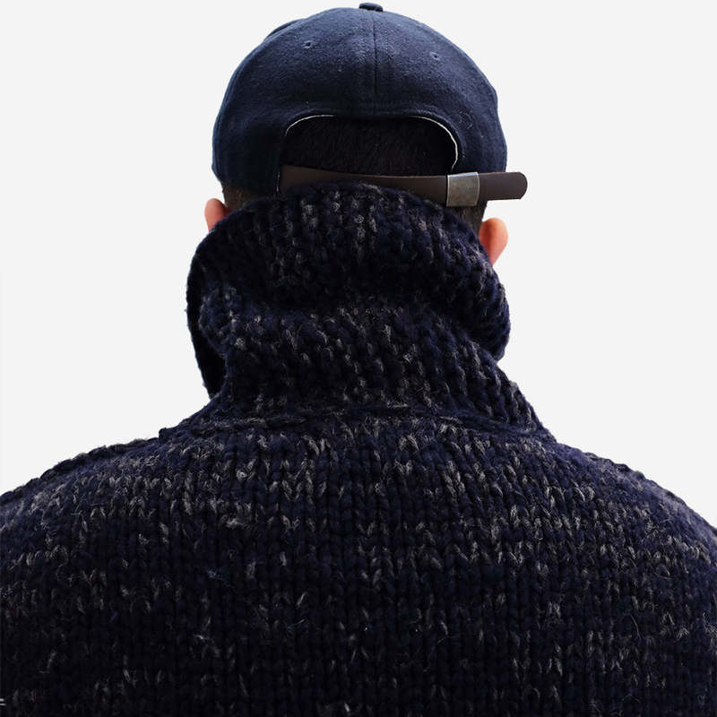 FAIZ T.S. Field Wool Knit Cowichan Sweater - Navy Speckled