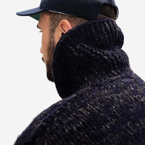 FAIZ T.S. Field Wool Knit Cowichan Sweater - Navy Speckled
