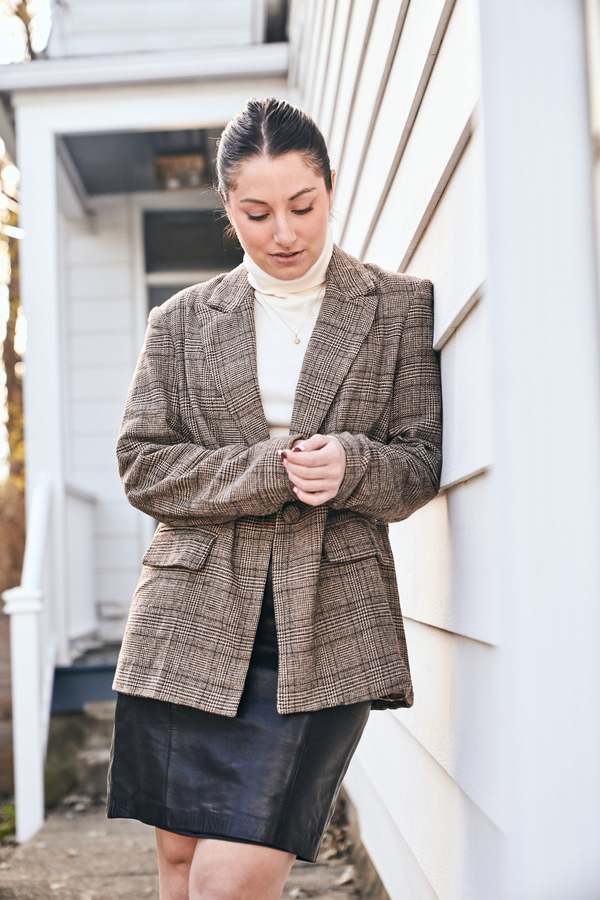 brown plaid blazer dress Plaid Tailored Blazer main image 1