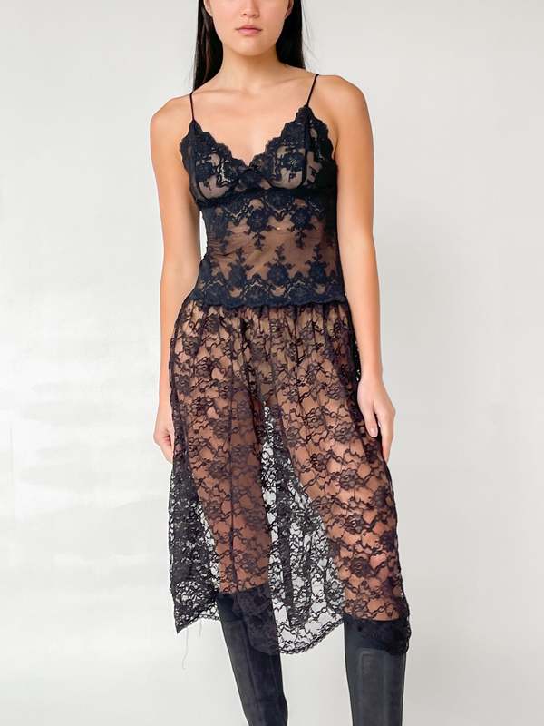 chinese dress ladies Bow Dress in Black Lace – RESA main image 0