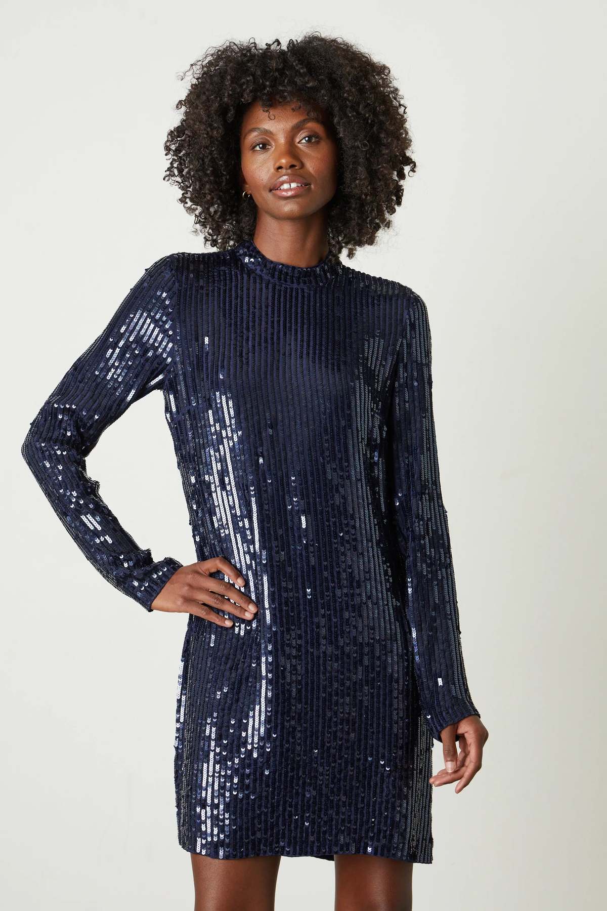dark blue prom dresses with sleeves Ellie Wilde EW36083 A Line Lace Long Formal Prom Dress main image 1