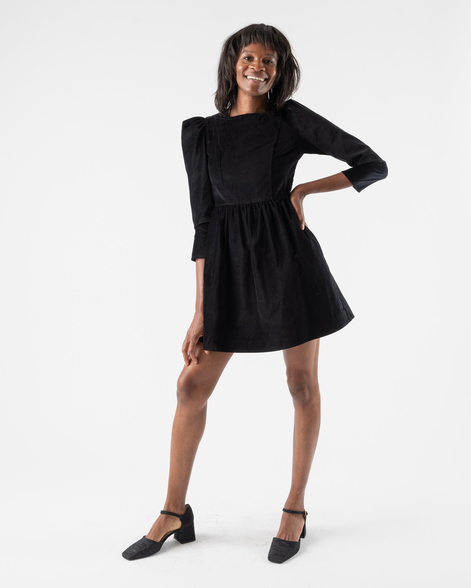 Batsheva Square Neck Mini Prairie Dress in Black Velvet Garmentory