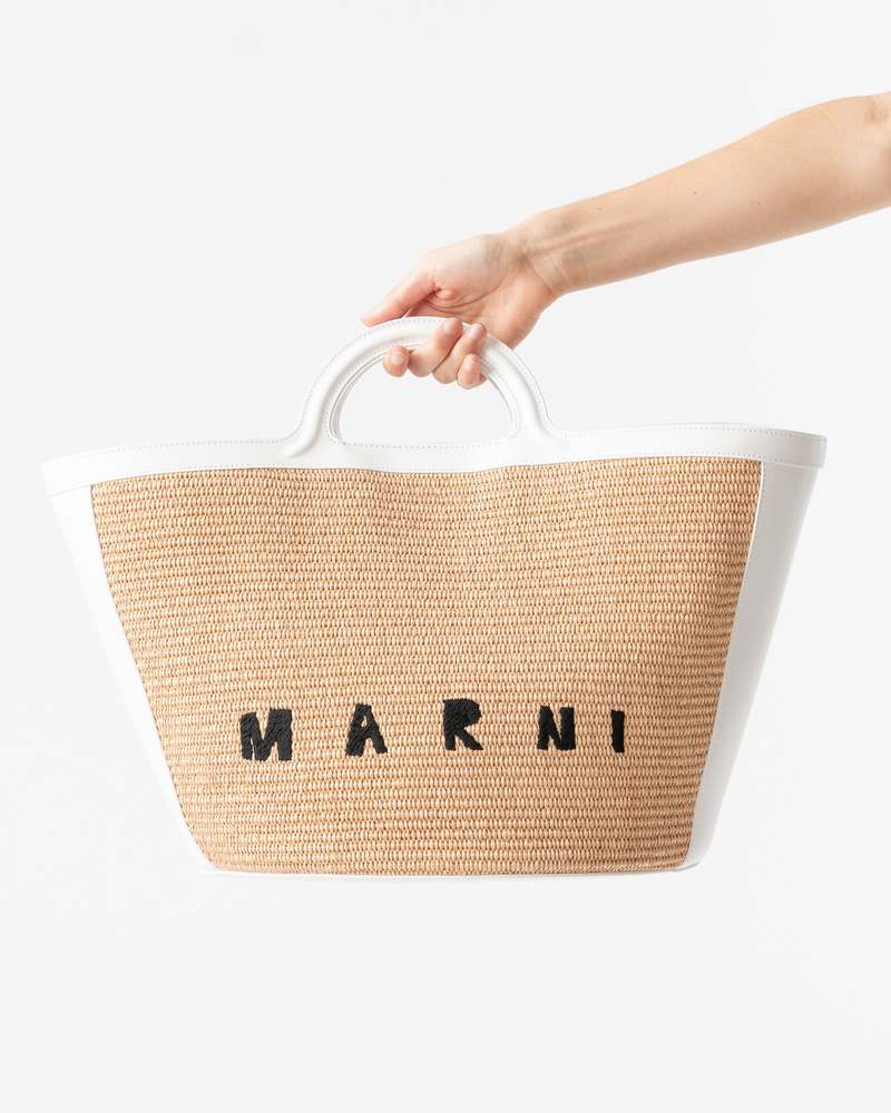 Marni Tropicalia Large Bag in White Leather and Raffia | Garmentory