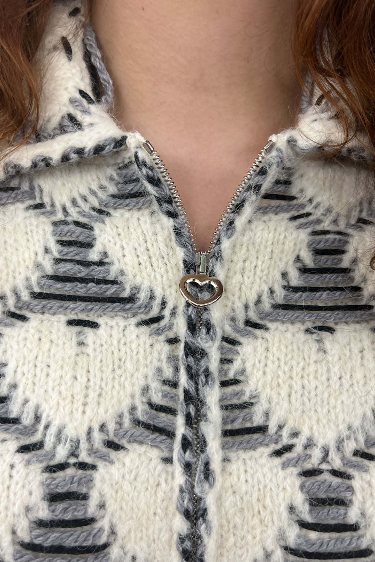 Marco Rambaldi Floating Hearts Knit Jacket - White/Grey | Garmentory