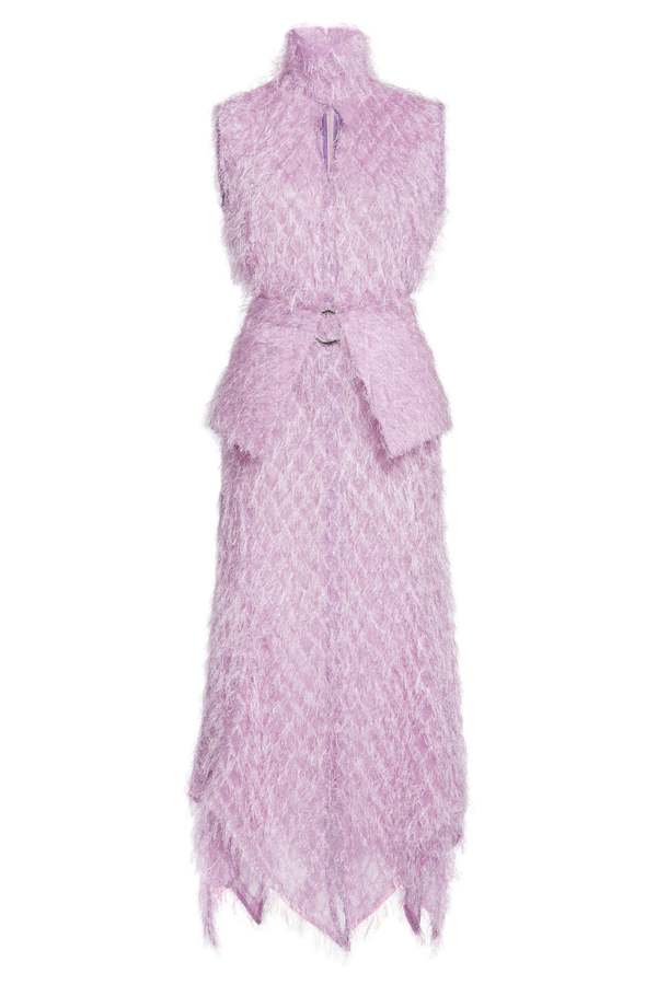 thebe magugu purple dress Thebe Magugu Tinsel Keyhole Handkerchief Hem Dress