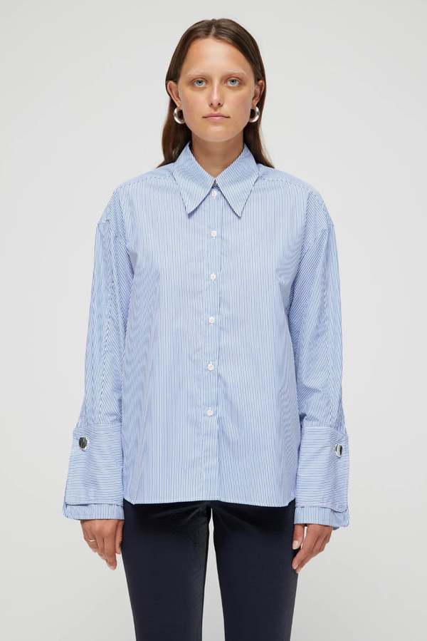 Rohe Striped Double Cuff Shirt - Blue | Garmentory