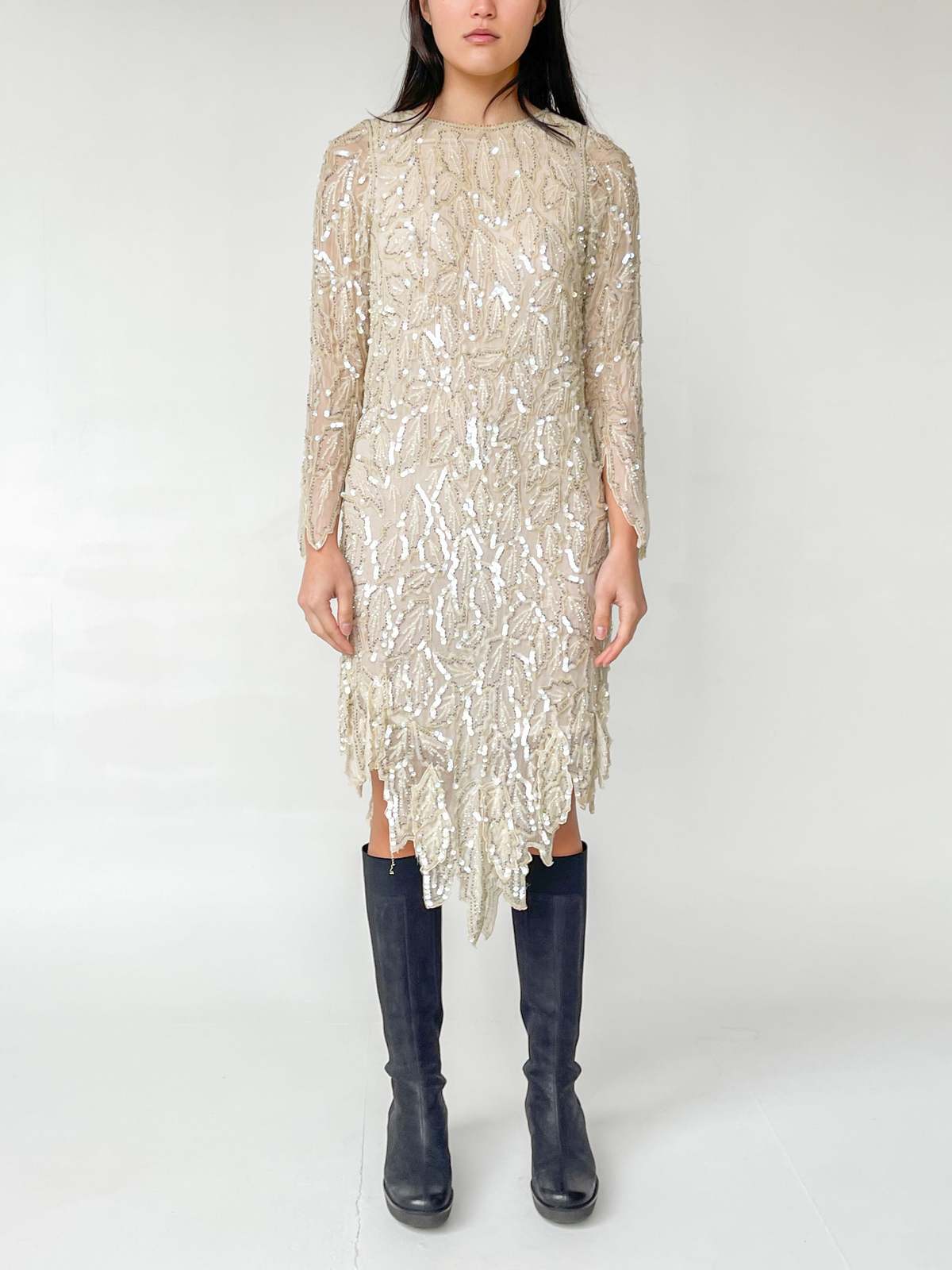 Vintage honey Beaded Silk Sequin Dress - Ivory | Garmentory