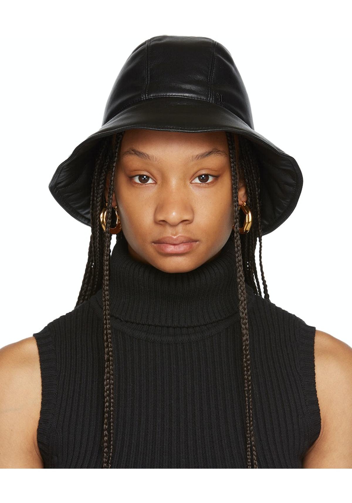 Nanushka Vegan Leather Cameron Bucket Hat - Black | Garmentory display picture 1