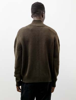 Margaret Howell Merino Wool Chunky Knit Zip Cardigan - Khaki