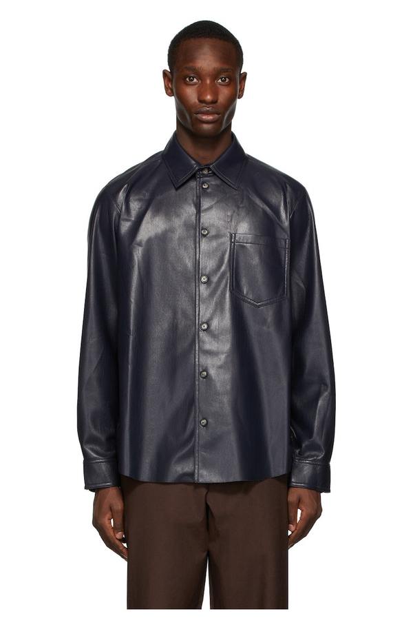 Nanushka Josia Vegan Leather Shirt - Navy | Garmentory