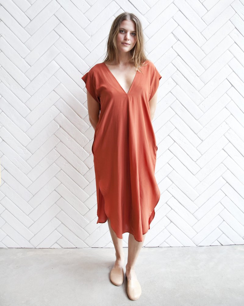 silk tomato dress Staud Lucca Tomato Silk Midi-Dress
