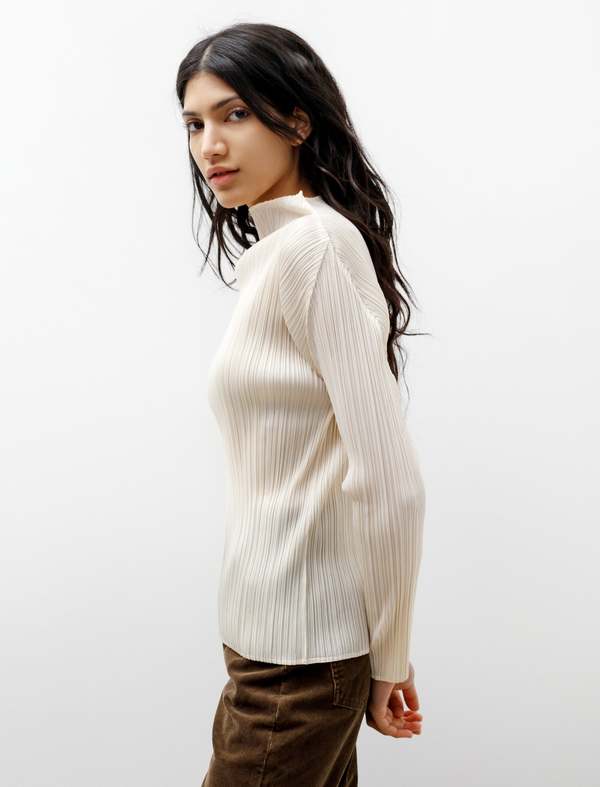 Pleats Please by Issey Miyake Mockneck Long Sleeve - Light Beige