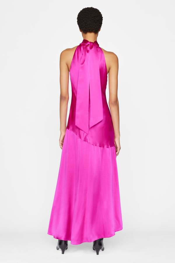 FRAME Denim Draped Halter Dress Neck Tie Halter Dress - Magenta | Garmentory