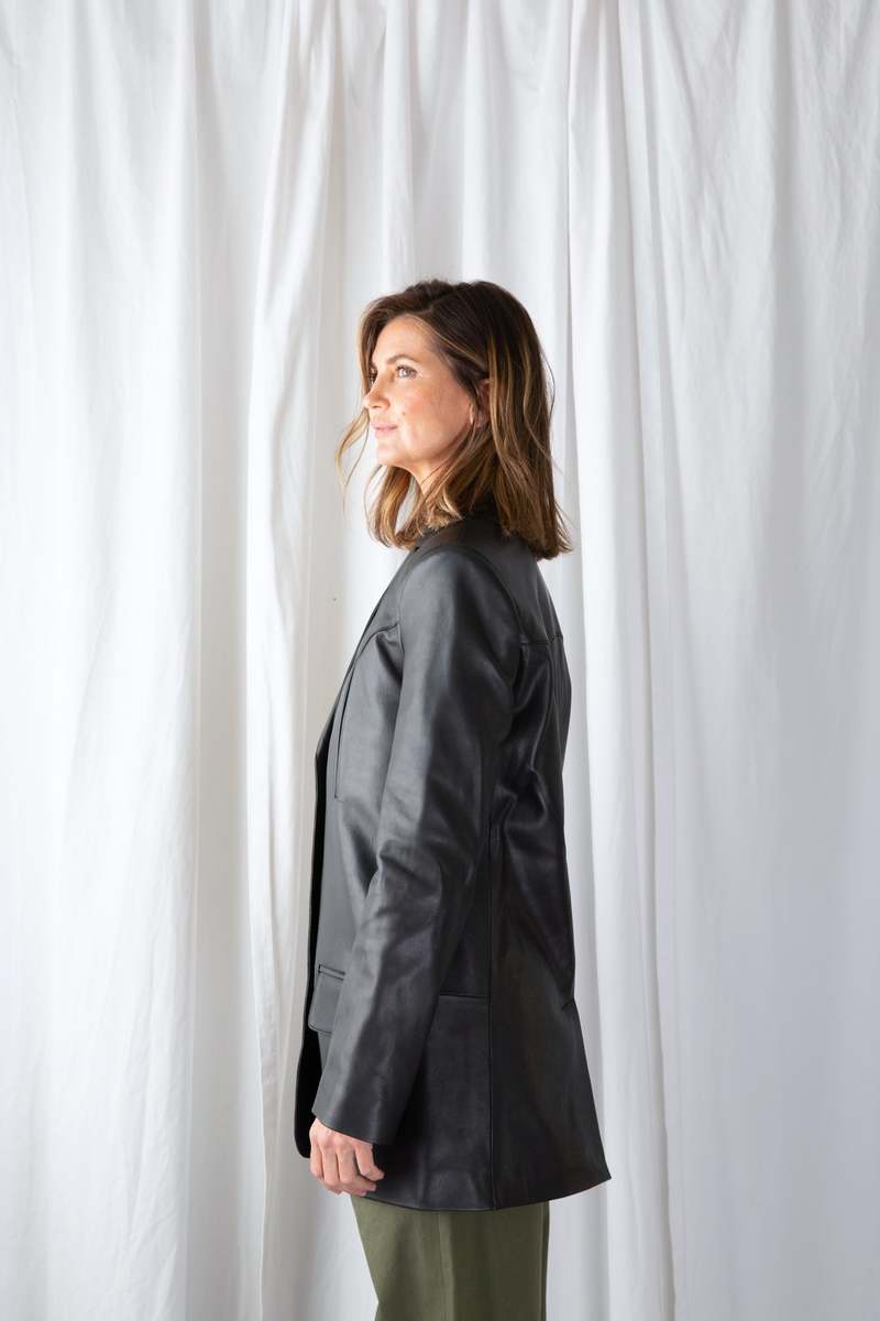 Tibi Leather Western Blazer Black