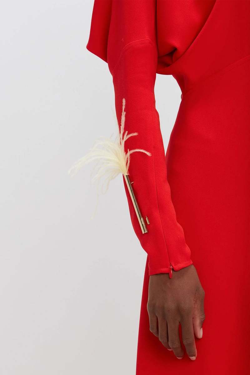 Victoria Beckham Cut Out Dolman Midi Dress - Tomato Red