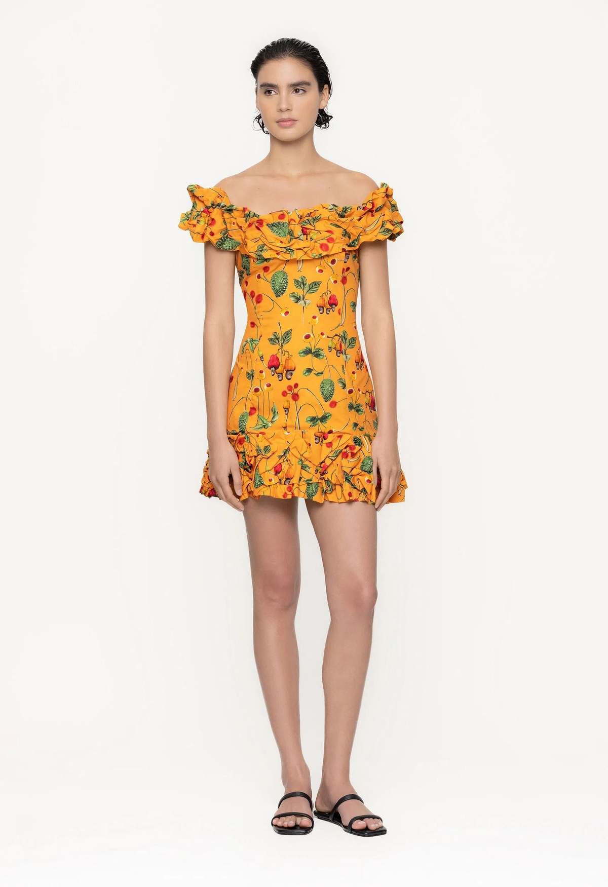 off shoulder printed dress Floral Jacquard Ankle Length Dress With Off The Shoulder Neckline In Sage Gold