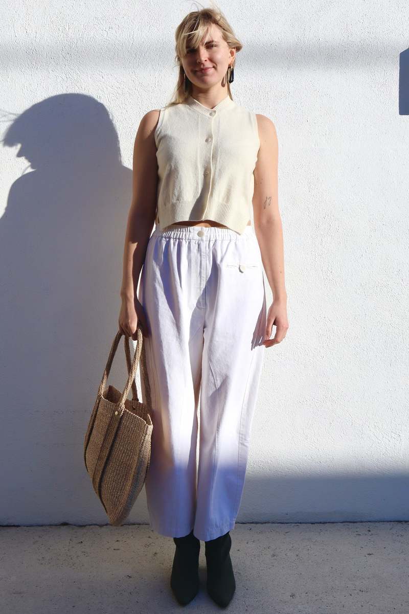 パンツ Off-White Flared Curved Cuff Trousers Off-White Ponte Knit Wide Leg Pant | Ripley Rader