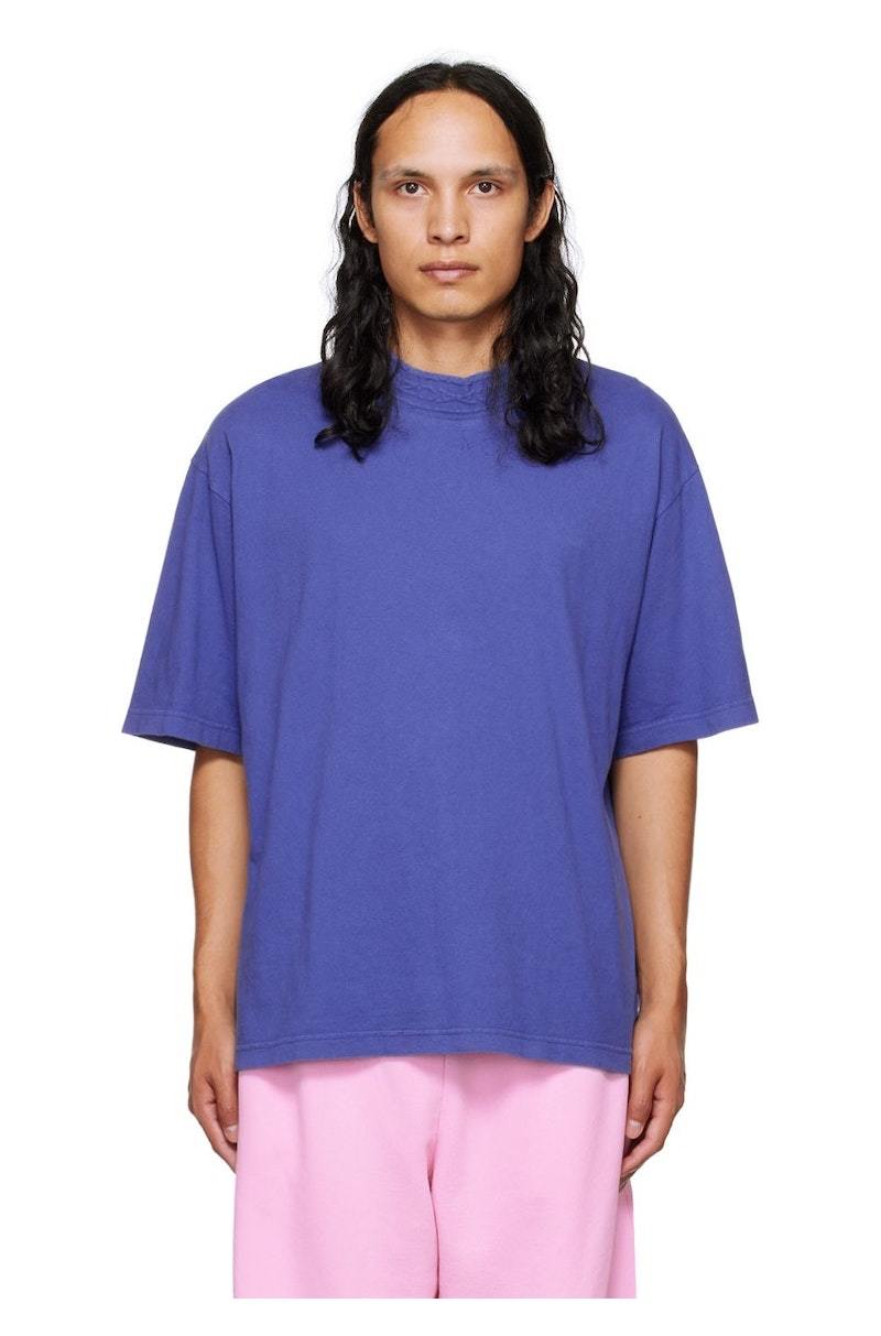Tシャツ・カットソー ACNE T-Shirt - Violet Acne Studios Embossed T-Shirt - Sea Blue | Garmentory