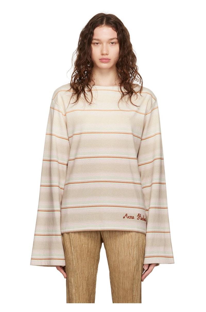 Acne Studios Striped Long Sleeve T Shirt - Mushroom beige