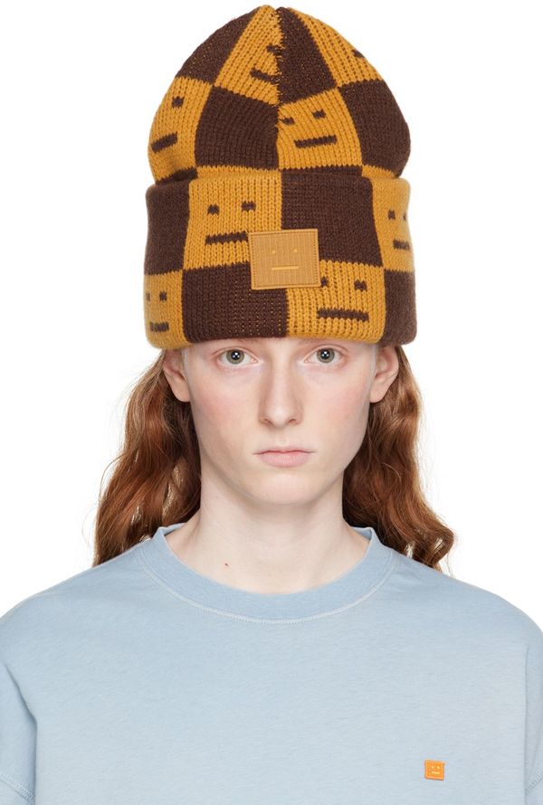 Acne Studios Kuri Checkerboard Beanie - Ochre Orange/Brown  display picture 1
