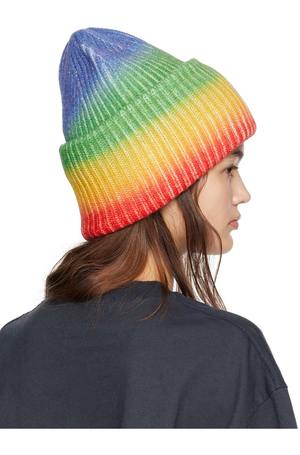 Acne Studios Pansy Rainbow Beanie - Coral Red/Green Multicolor