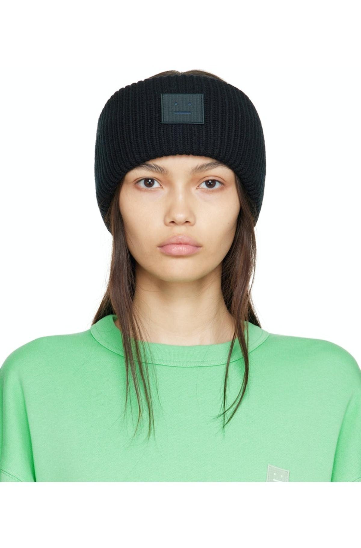 Acne Studios Pansy-N-Face Wool Headband Acne Studios Pansy is a ribbed wool beanie hat with an  main image 3