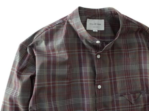 Still By Hand Banded Collar Shirt - Wine Still By Hand Banded Collar Shirt - Wine