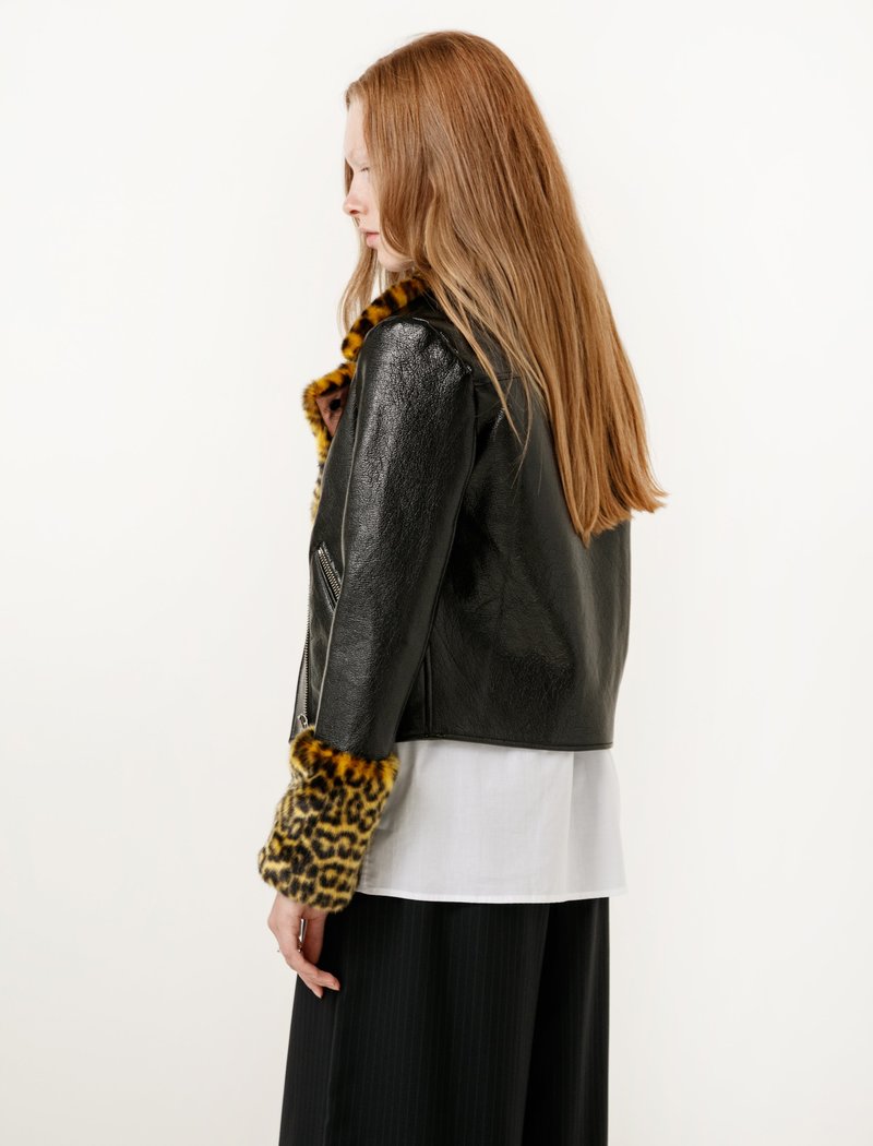 Shrimps Womens Maisie Biker Jacket - Yellow Leopard