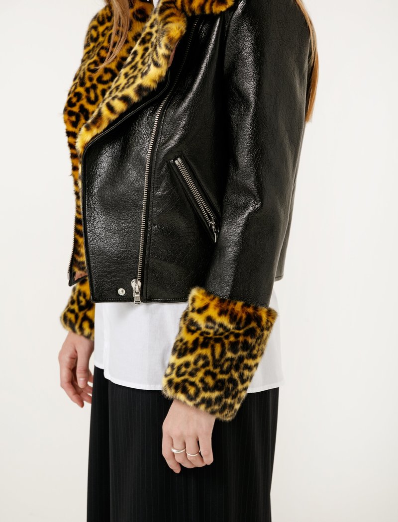 Shrimps Womens Maisie Biker Jacket - Yellow Leopard