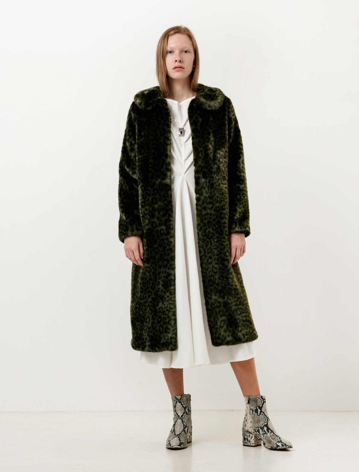 Shrimps Womens Patrick Coat - Moss Green Leopard - Image 1 of 4