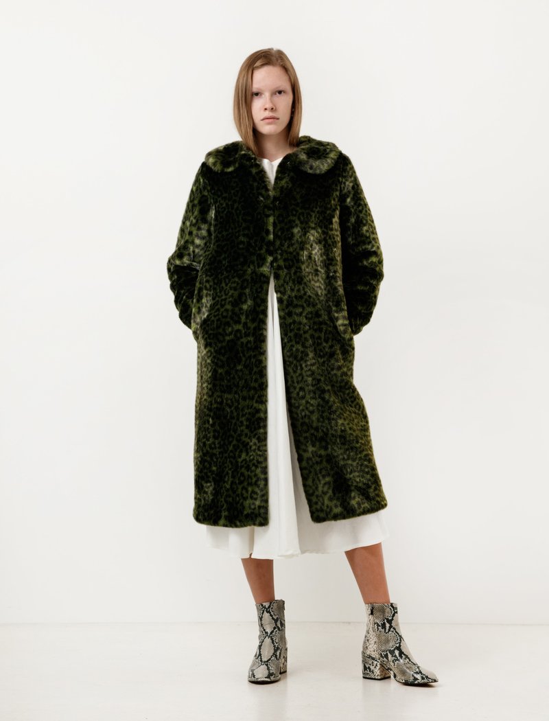 Shrimps Womens Patrick Coat - Moss Green Leopard