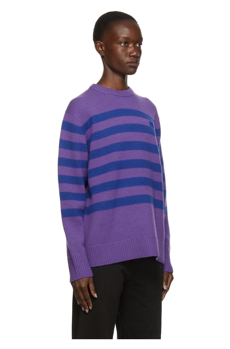 Acne Studios Wool Striped Patch Sweater Purple/Blue Garmentory
