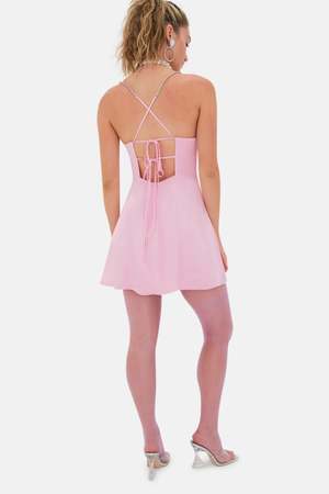 light pink lace dress A Line Lace Tiered Stunning Pink Prom Dress With Split TP1239 US0 / Pink main image 1