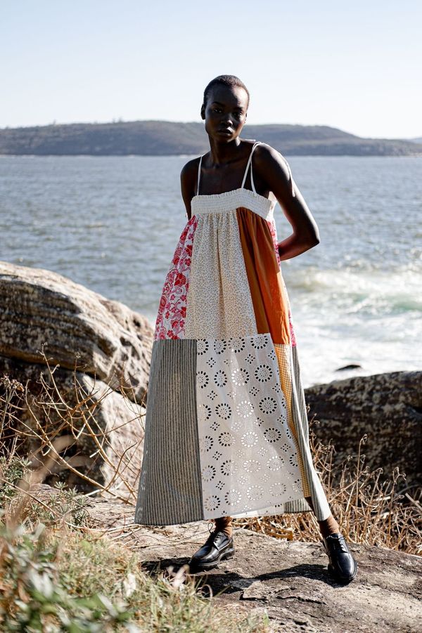 white christmas dresses Meria Masai Mara Hand Woven Cotton Patchwork Dress – Karmadori