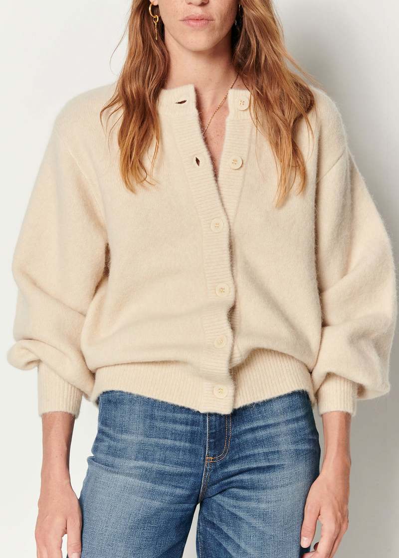 Mabel and Moss Olga P Cream Balloon Sleeve Cardigan Sweater Cream - Main Image