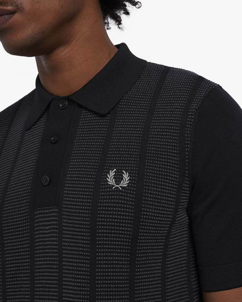 Fred Perry Polo Contrast Stitch Knitted Shirt - Black