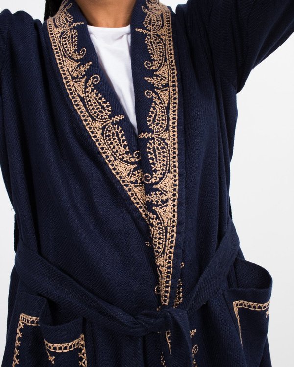 green emerald velvet dress Hand Embroidered Linen Dressing Gowns – Torna Lucia main image 0