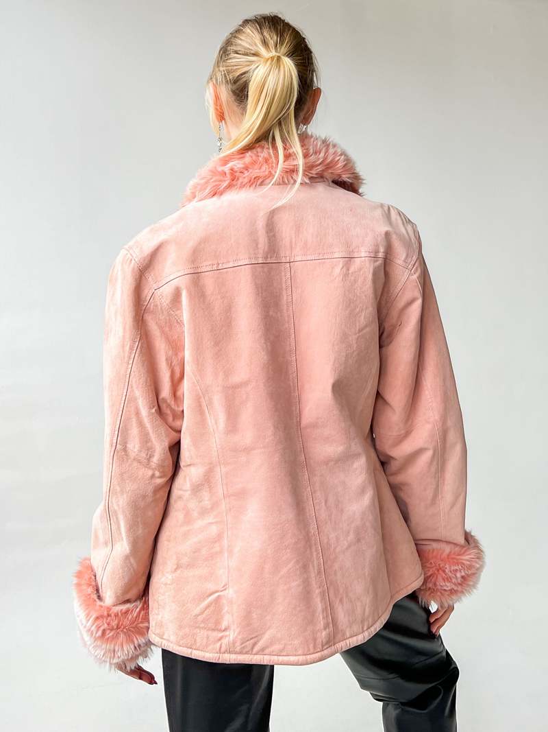 Vintage Melissa Suede Faux Fur Jacket - Pink | Garmentory
