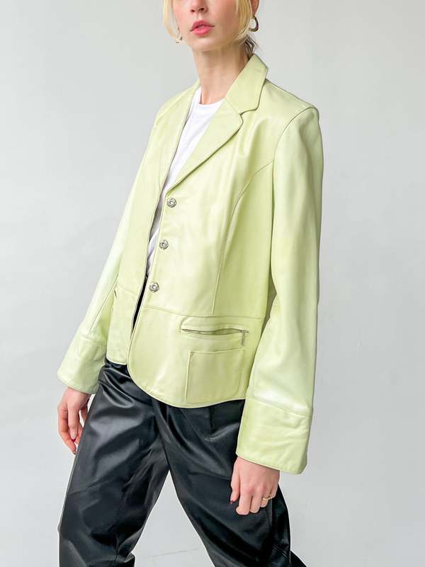 Vintage Melissa Leather Cropped Jacket - Green