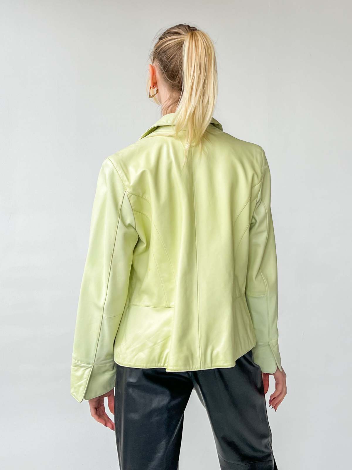 Vintage Melissa Leather Cropped Jacket - Green - Image 3 of 3
