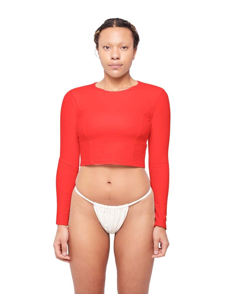 hauslabel LONG SLEEVE CROPPED TOP - REDCOAT