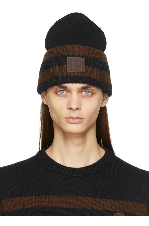 Acne studios brown beanie Acne Studios - Large face logo beanie - Biscuit beige main image 3