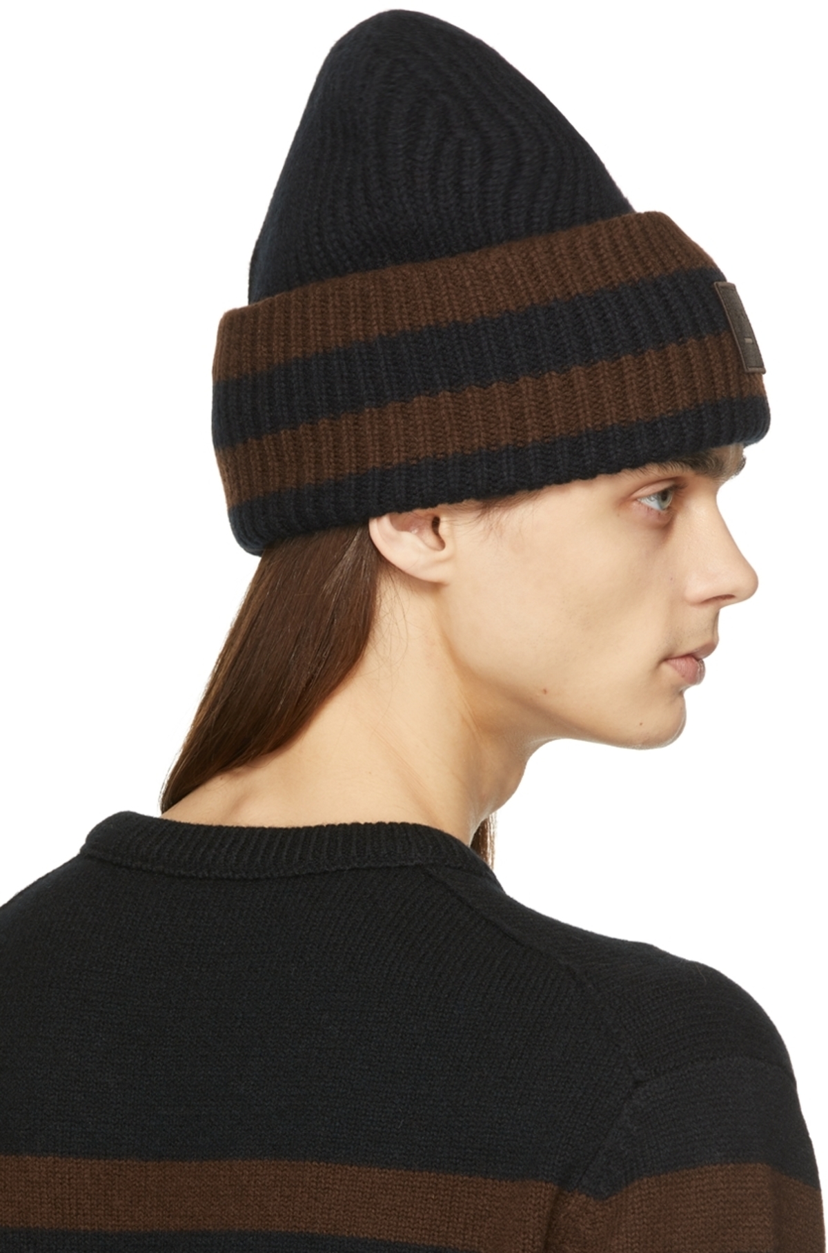 Acne Black and Gray Striped Beanie Acne Studios // Grey Wool Knit Face Beanie – VSP Consignment main image 4